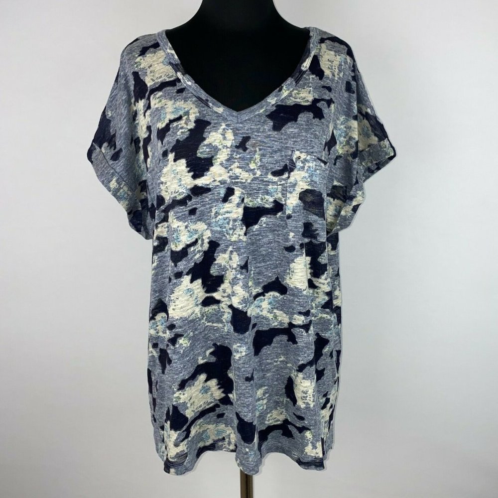 Time And Tru XL (16-18) Patterned Cuffed T-Shirt See Through Accents
